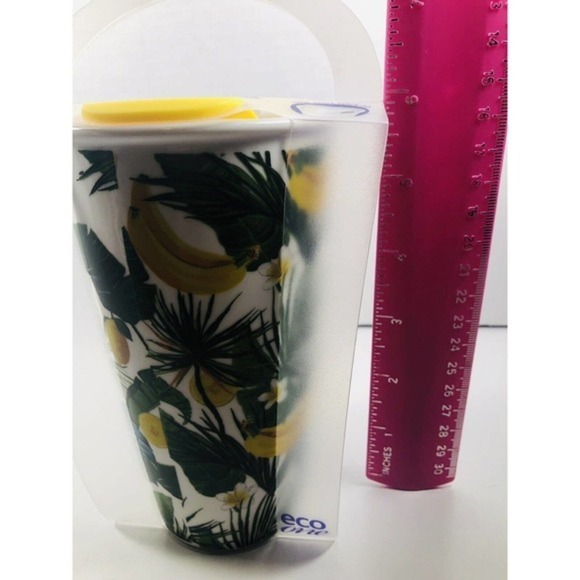 Eco One Double Wall Ceramic Mug Banana Tropical Pattern 10 Ounce NEW - Picture 7 of 8
